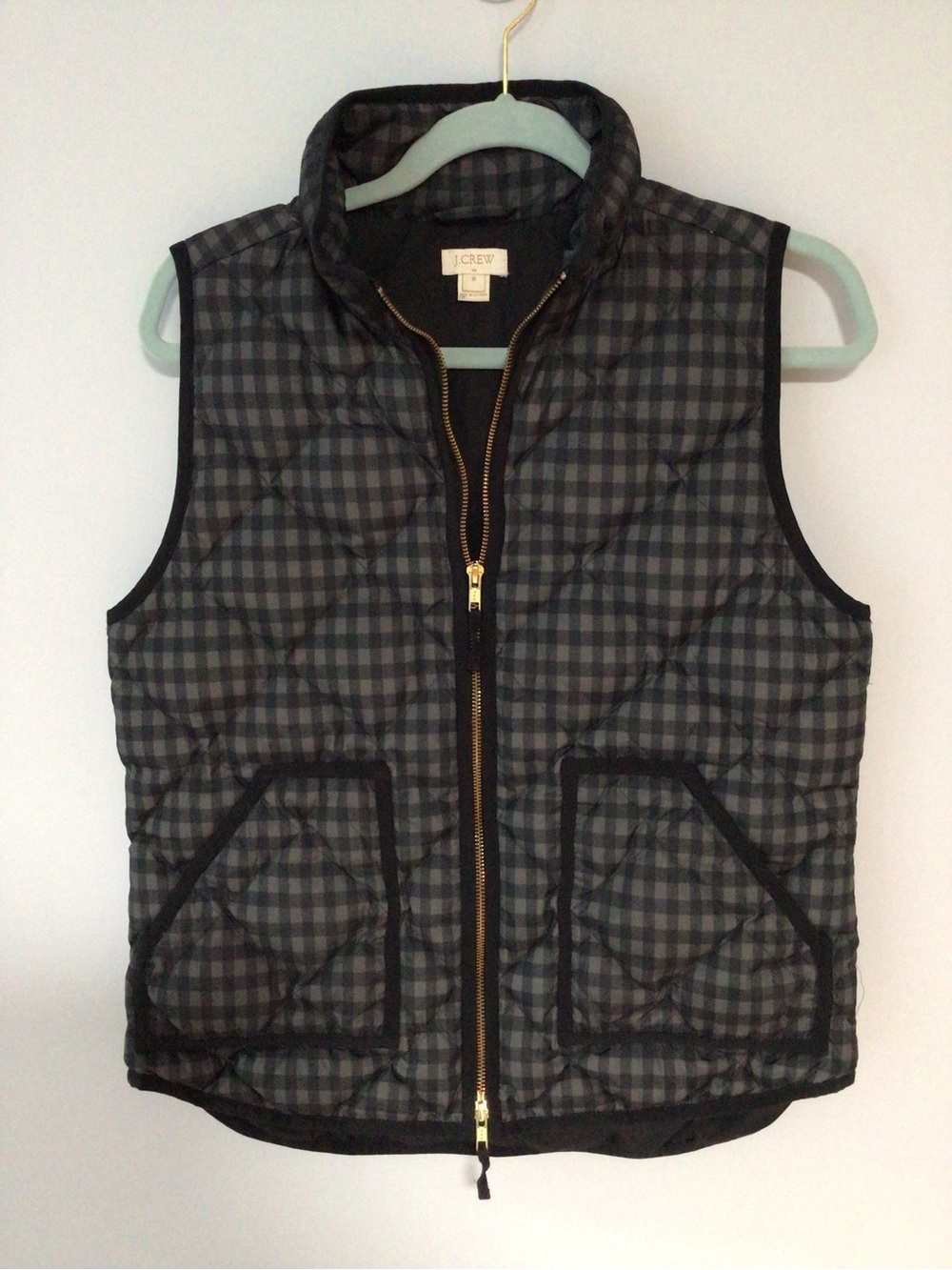 J. Crew Women’s Down Filled Quilted Plaid Vest - Black/Grey Preppy M